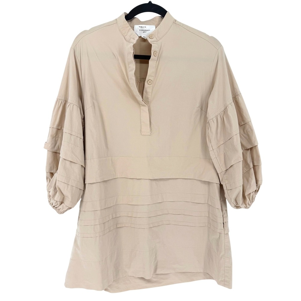 Tuckernuck Pomander Place Tiered Dress Ruffle Sleeve XS Tan Cotton Boho Coastal